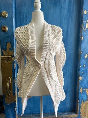 Ivory Cable Shawl-Collar Women's Cardigan Sweater